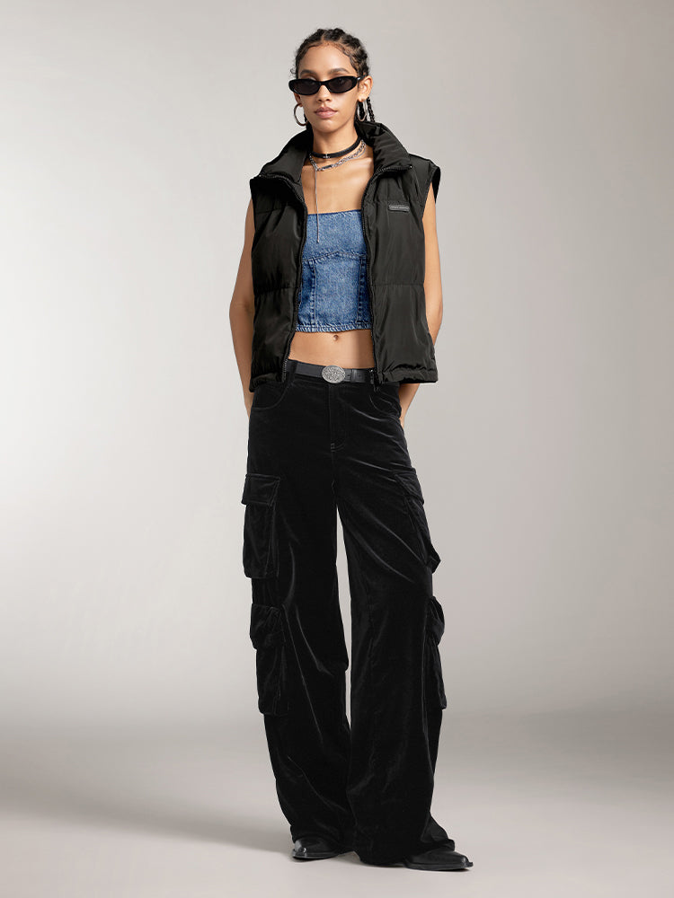 pantalones cargo de terciopelo de cintura alta