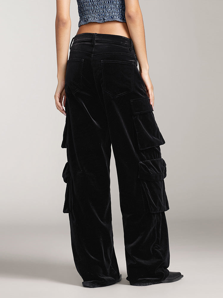 pantalones cargo de terciopelo de cintura alta