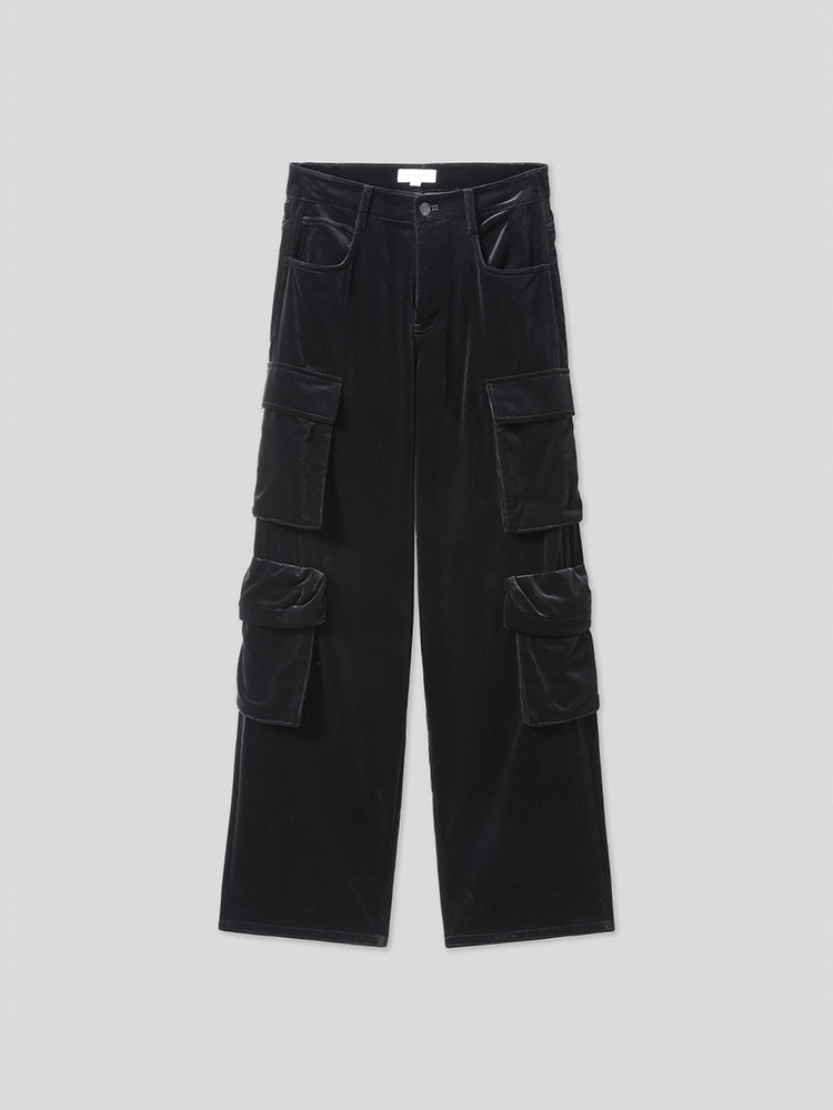 pantalones cargo de terciopelo de cintura alta