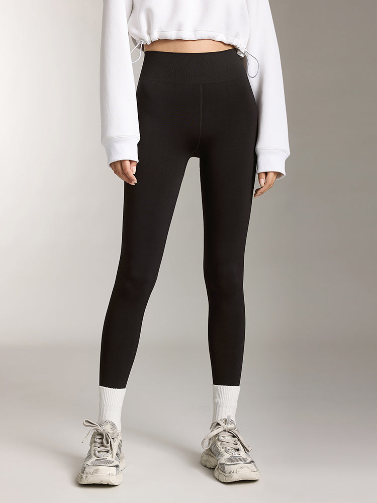 leggings de punto elástico en negro