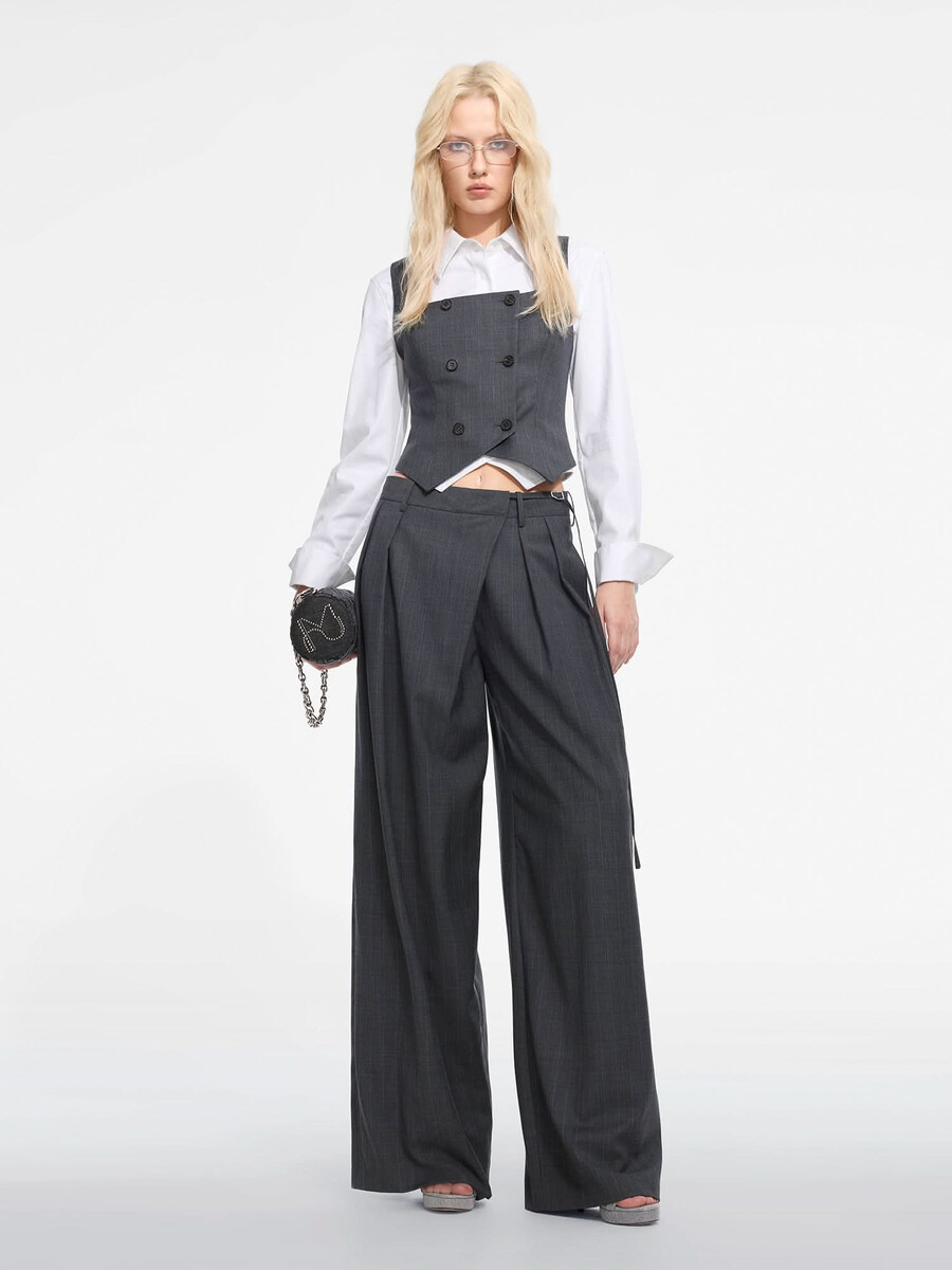 pantalones rectos plisados de mezcla de lana