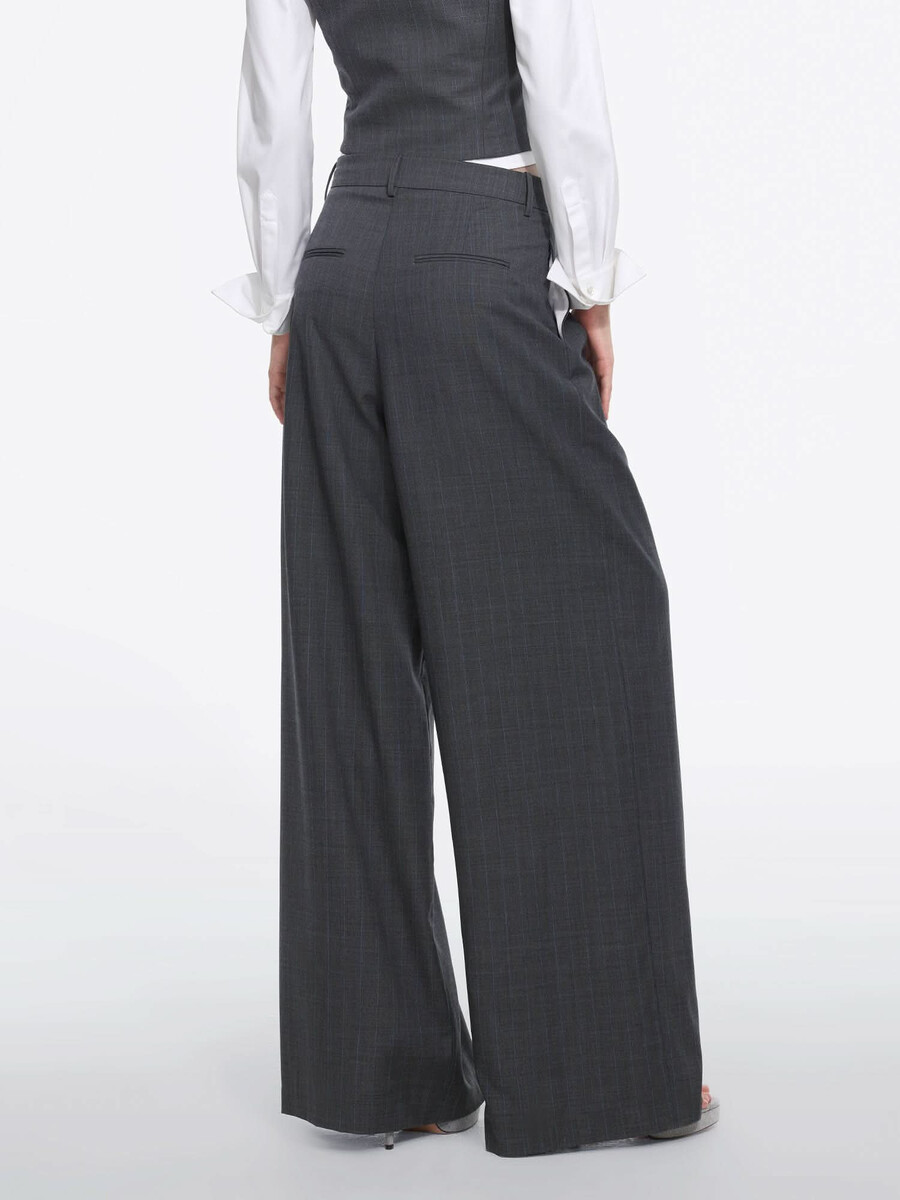pantalones rectos plisados de mezcla de lana