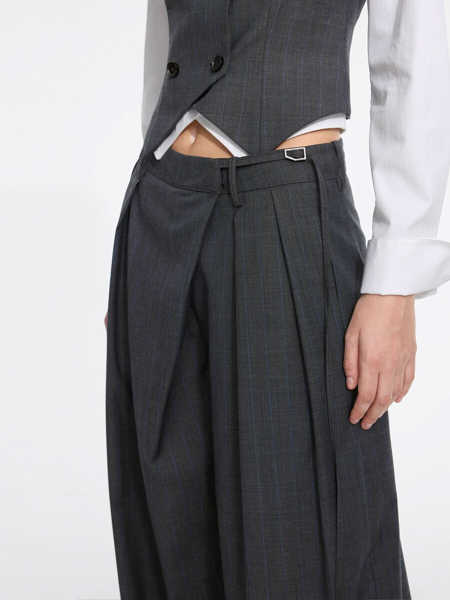 pantalones rectos plisados de mezcla de lana