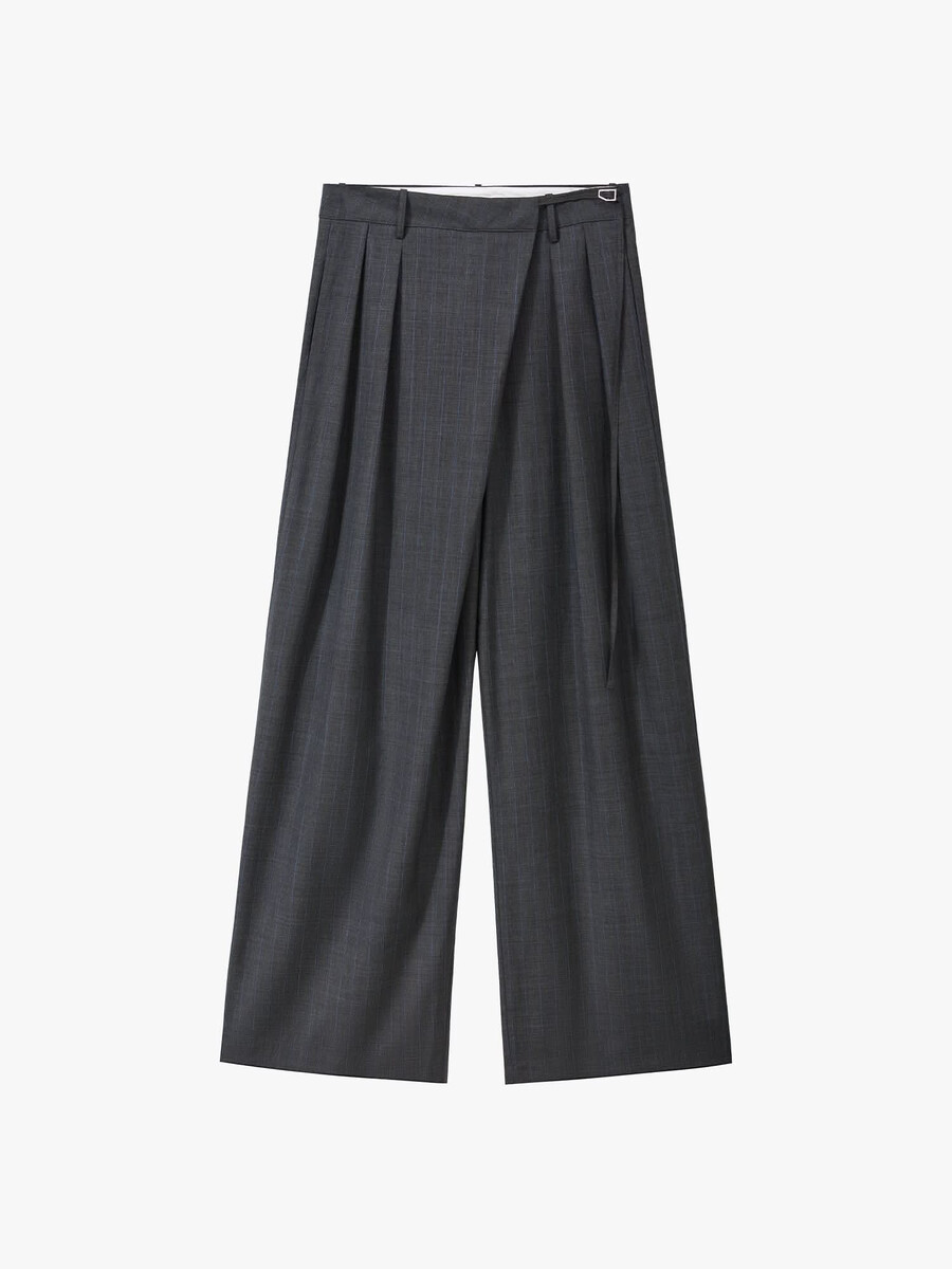 pantalones rectos plisados de mezcla de lana