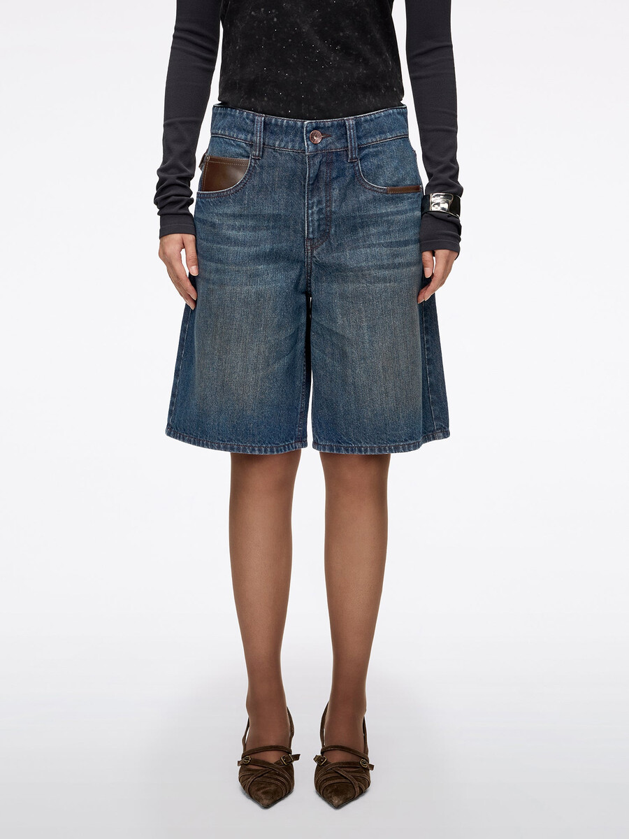 bermudas vaqueras con paneles de cuero