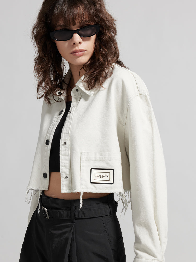 camisa vaquera blanca con solapa corta