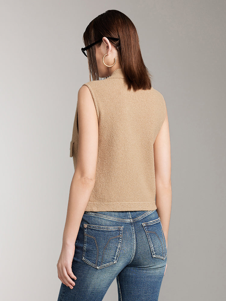 chaleco de punto sin mangas con cuello polo