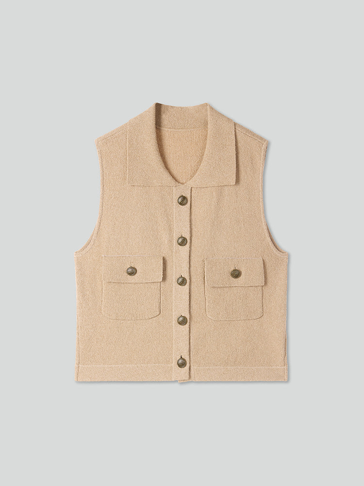 chaleco de punto sin mangas con cuello polo