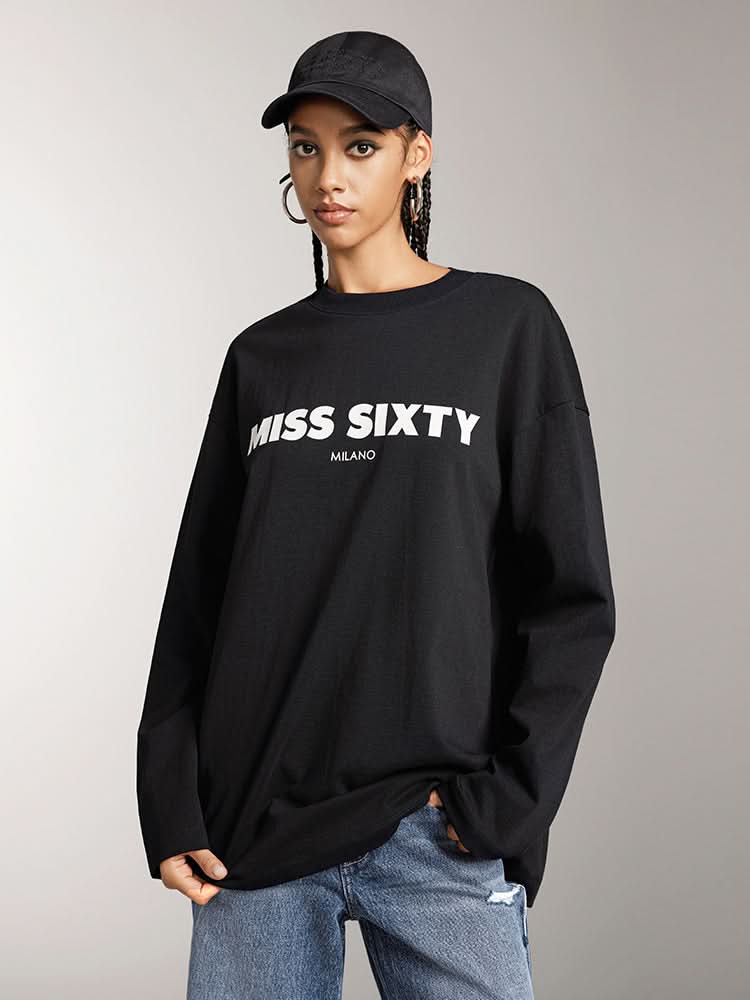 camiseta holgada de manga larga estampada