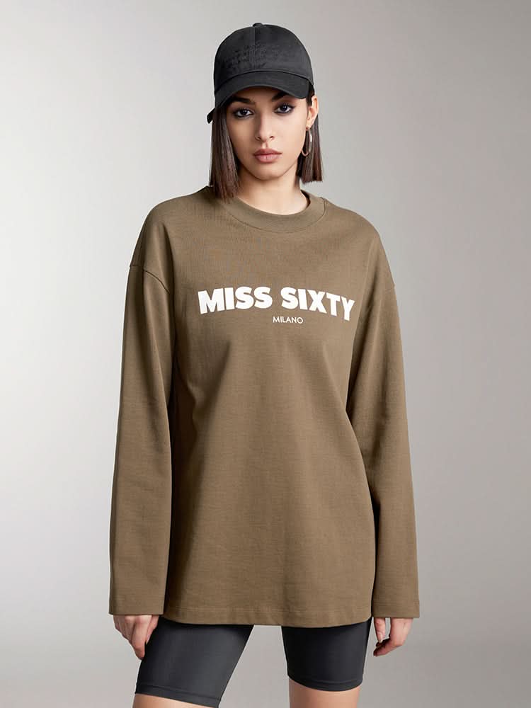 camiseta holgada de manga larga estampada