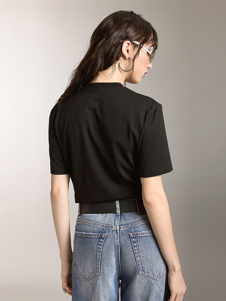 camiseta holgada de manga corta con cuello redondo y estampado