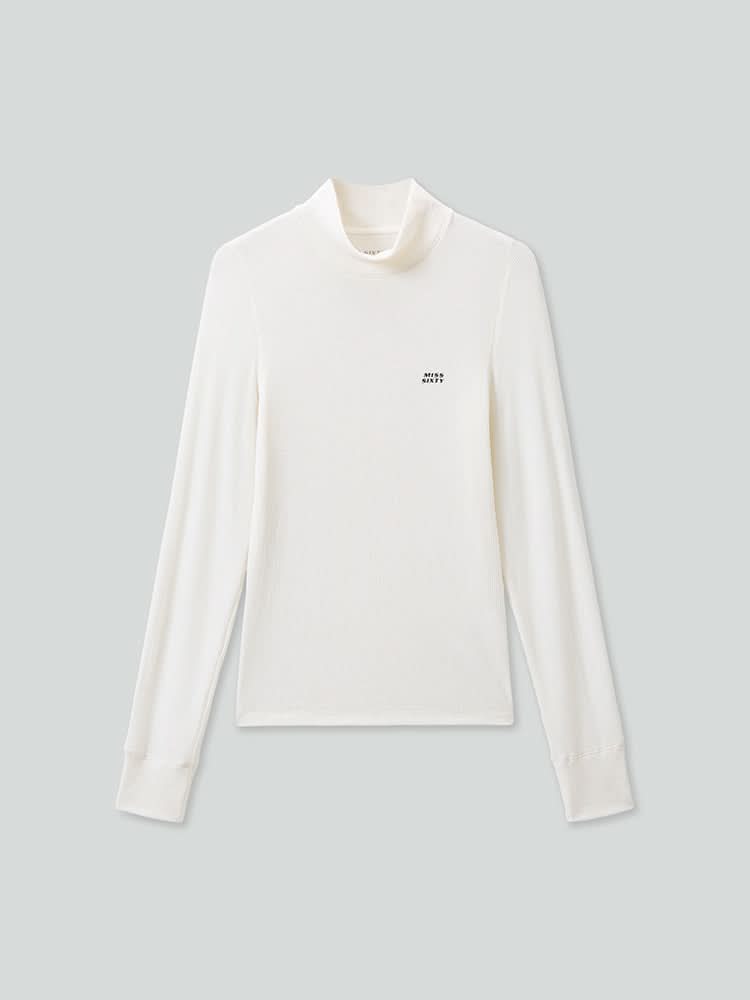 camiseta de manga larga estampada con cuello alto simulado