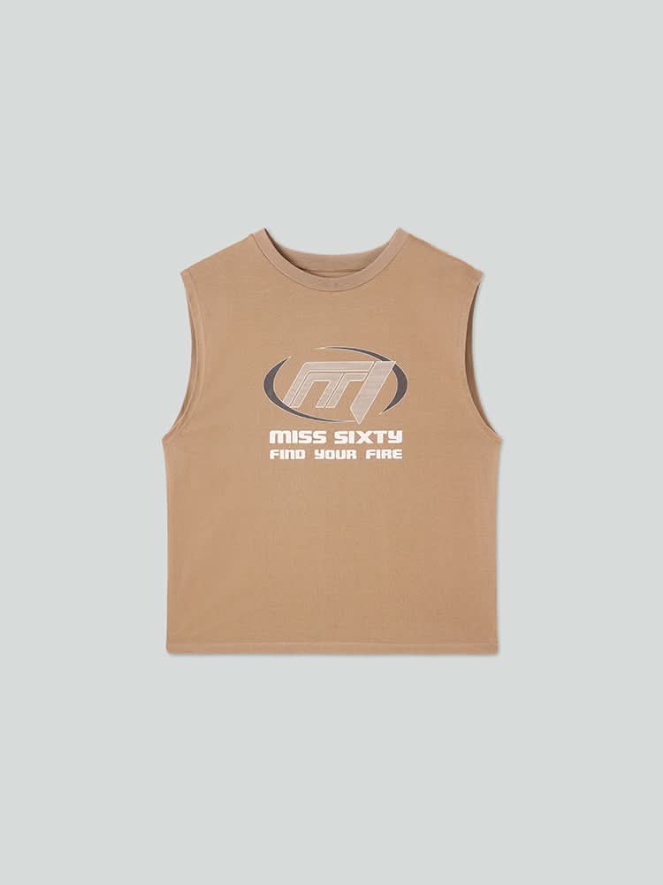 camiseta sin mangas con cuello redondo estampada