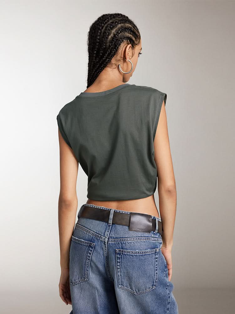 camiseta sin mangas con cuello redondo estampada