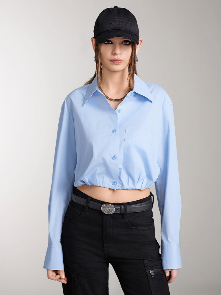 camisa corta de manga larga con cuello de solapa