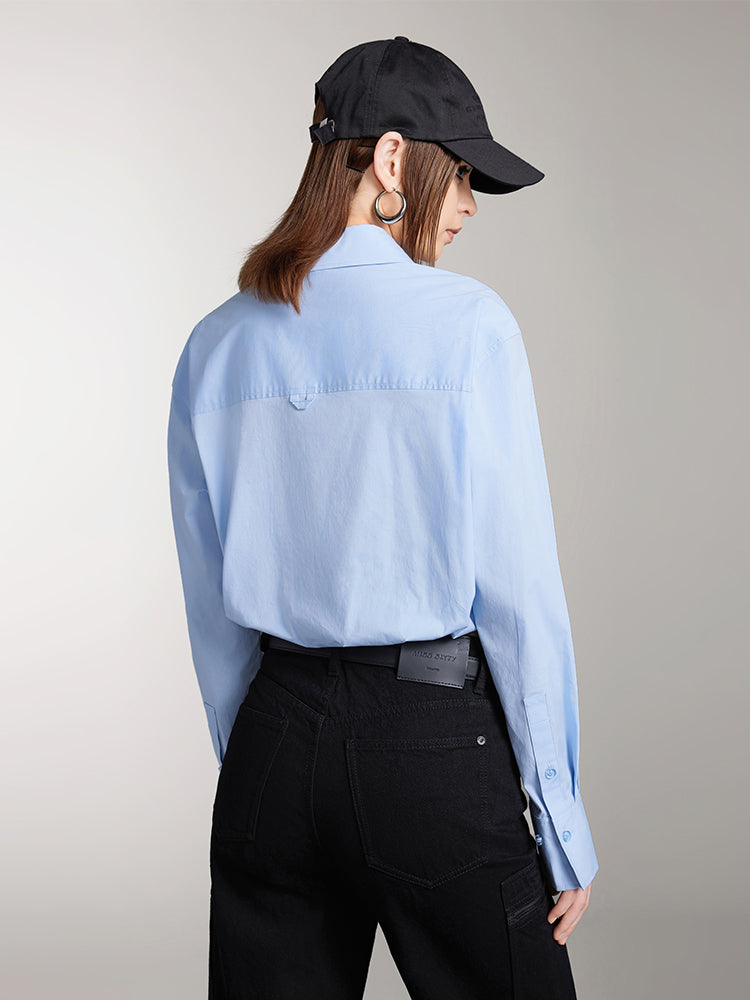 camisa corta de manga larga con cuello de solapa