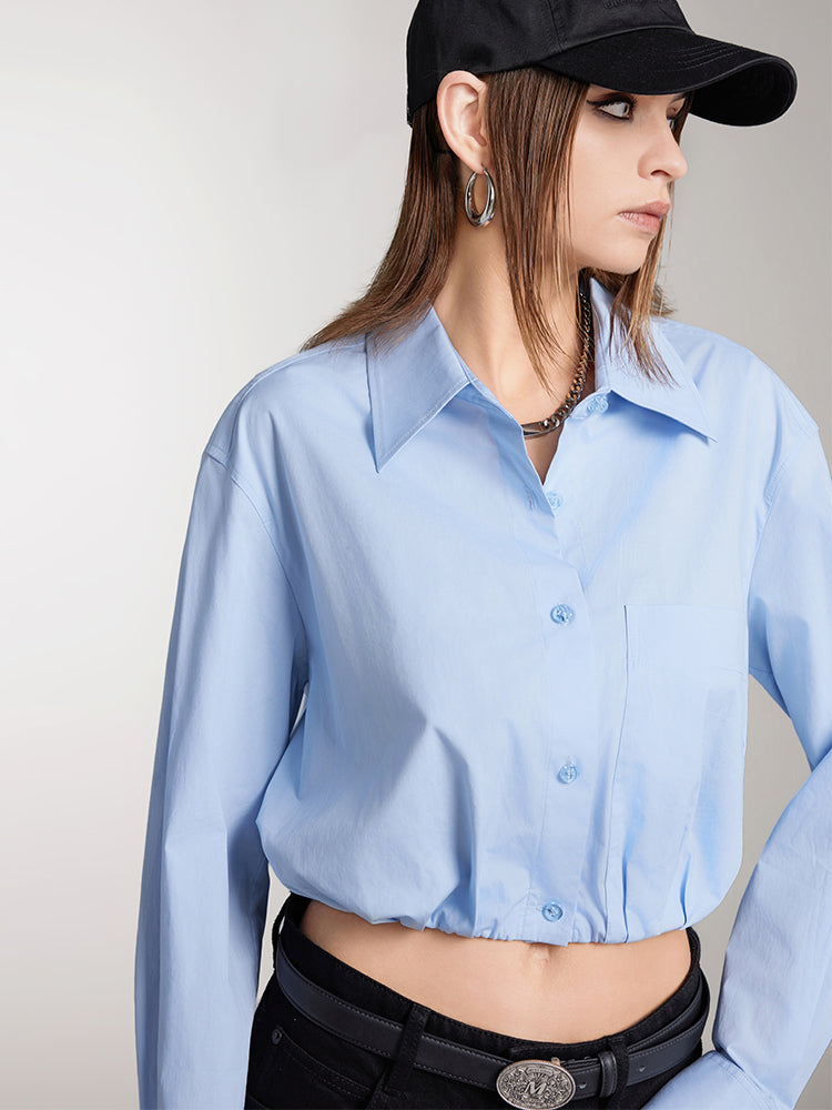 camisa corta de manga larga con cuello de solapa