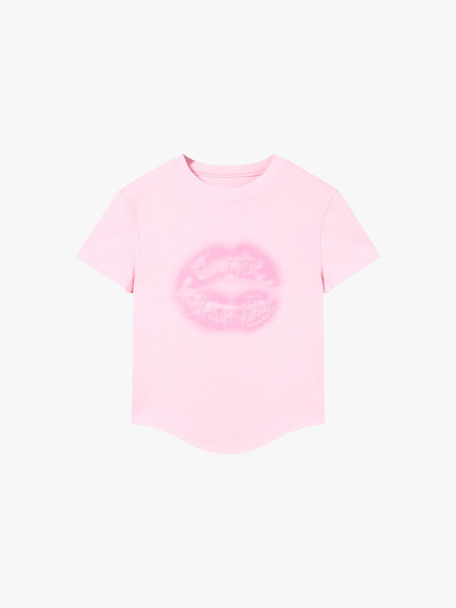 camiseta de manga corta con cuello redondo y estampado de labios