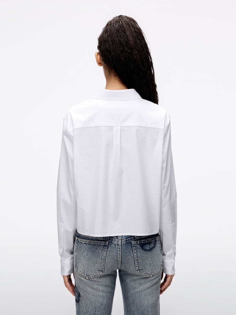 camisa corta con diamantes de imitación de ancho completo