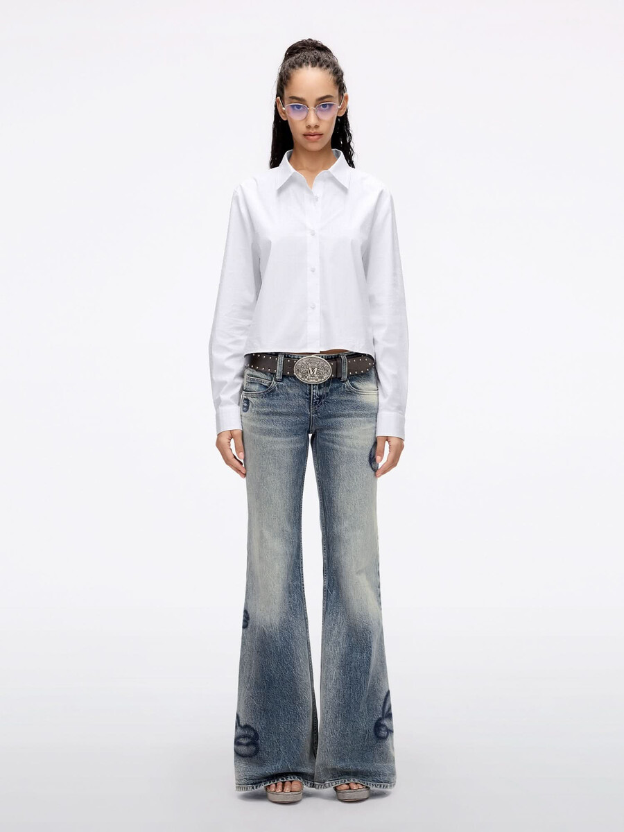 camisa corta con diamantes de imitación de ancho completo