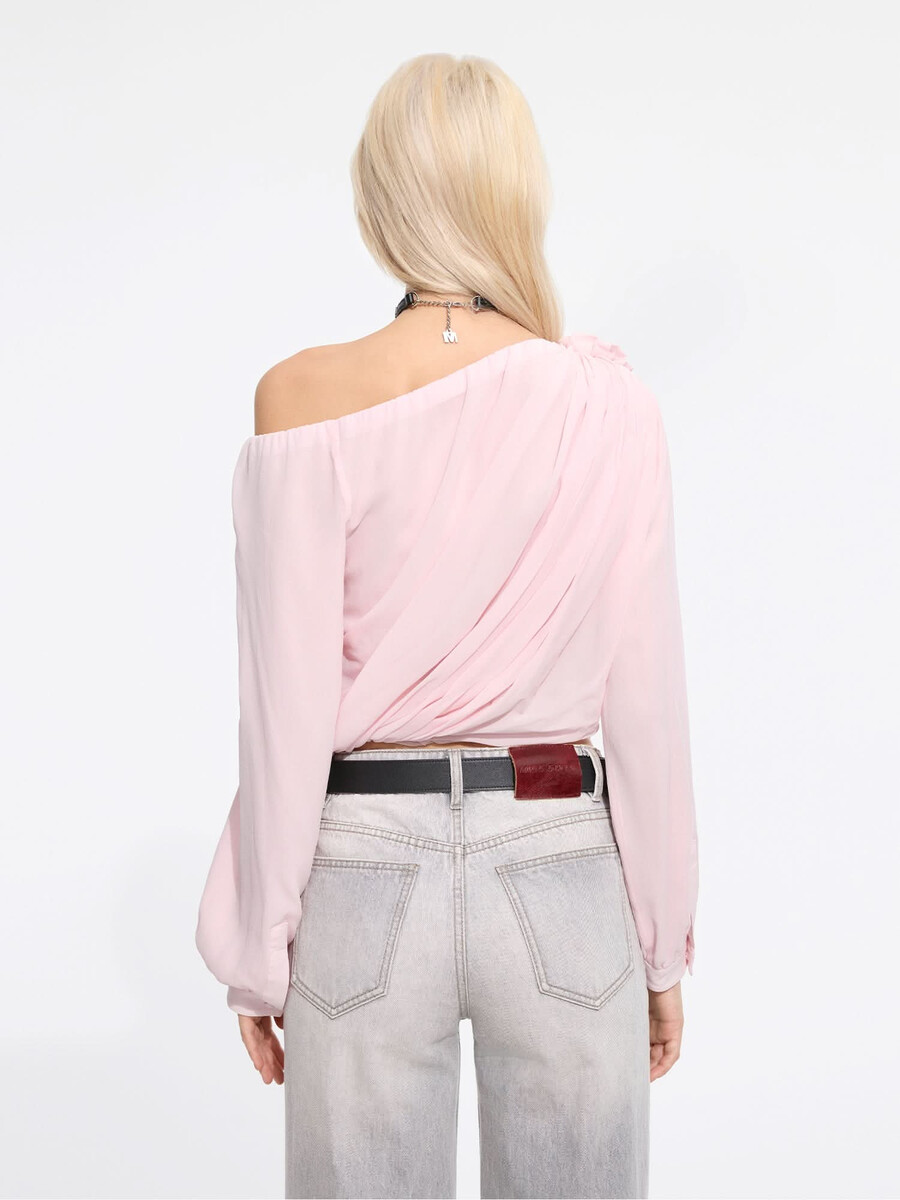 camisa de seda asimétrica con flores