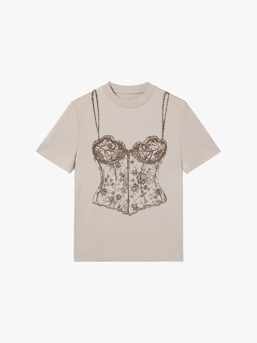 camiseta estampada con cuentas