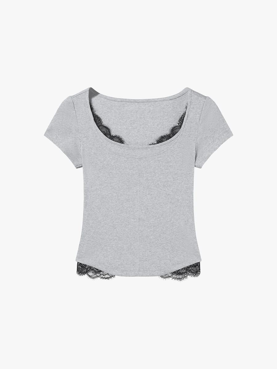 camiseta corta con panel de encaje