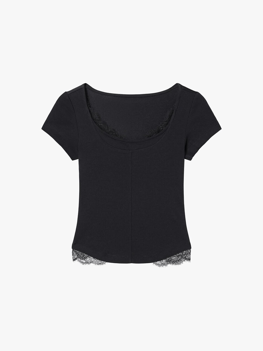 camiseta corta con panel de encaje