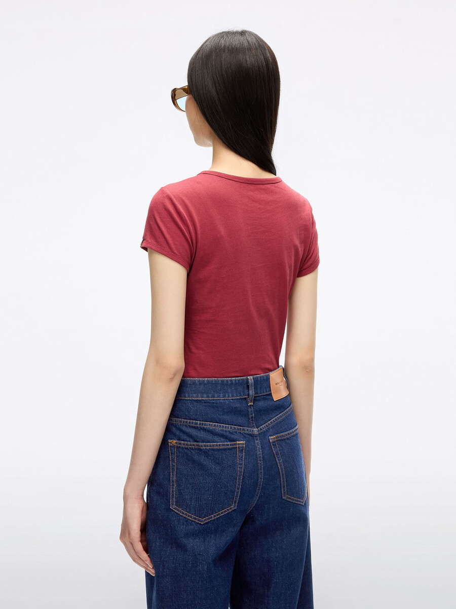 camiseta de patchwork con cuello redondo