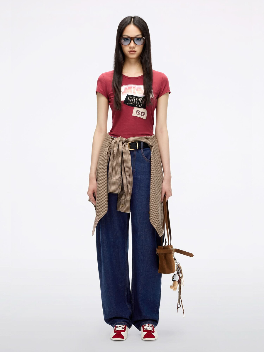 camiseta de patchwork con cuello redondo