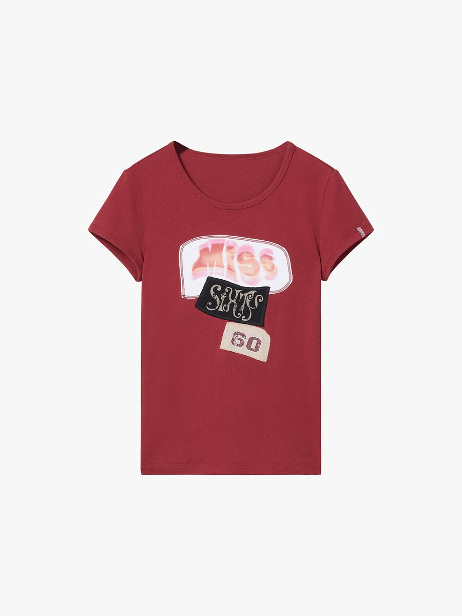 camiseta de patchwork con cuello redondo