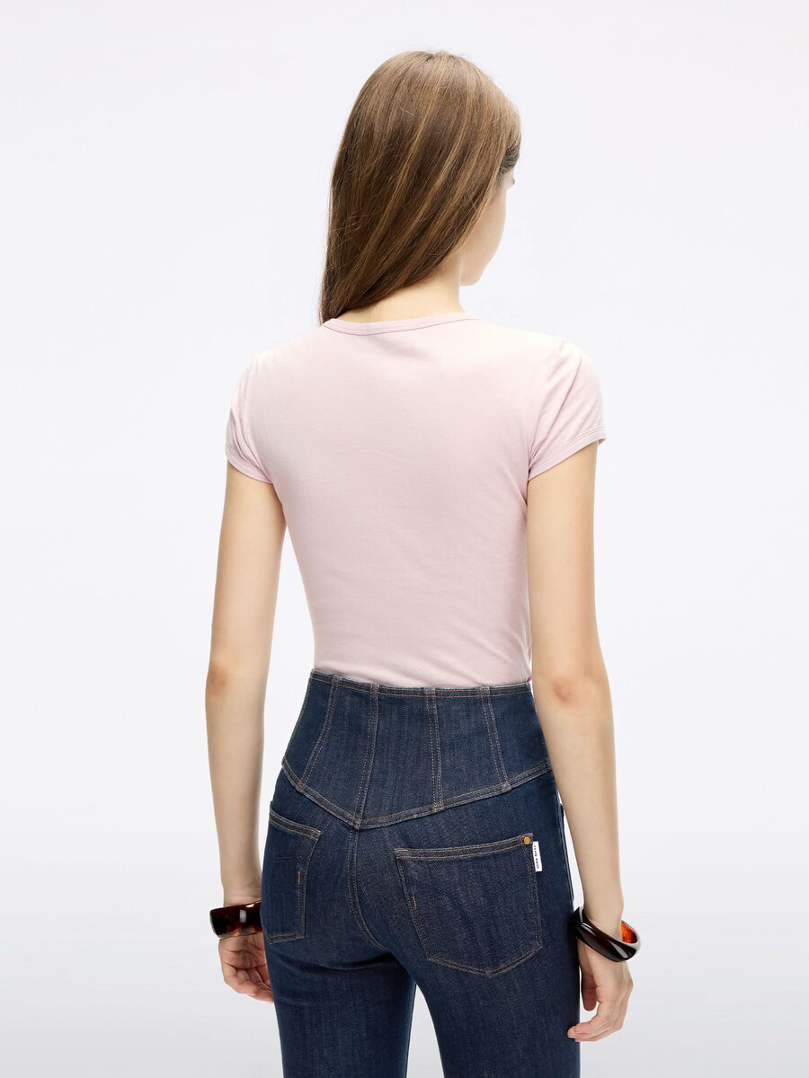 camiseta de patchwork con cuello redondo