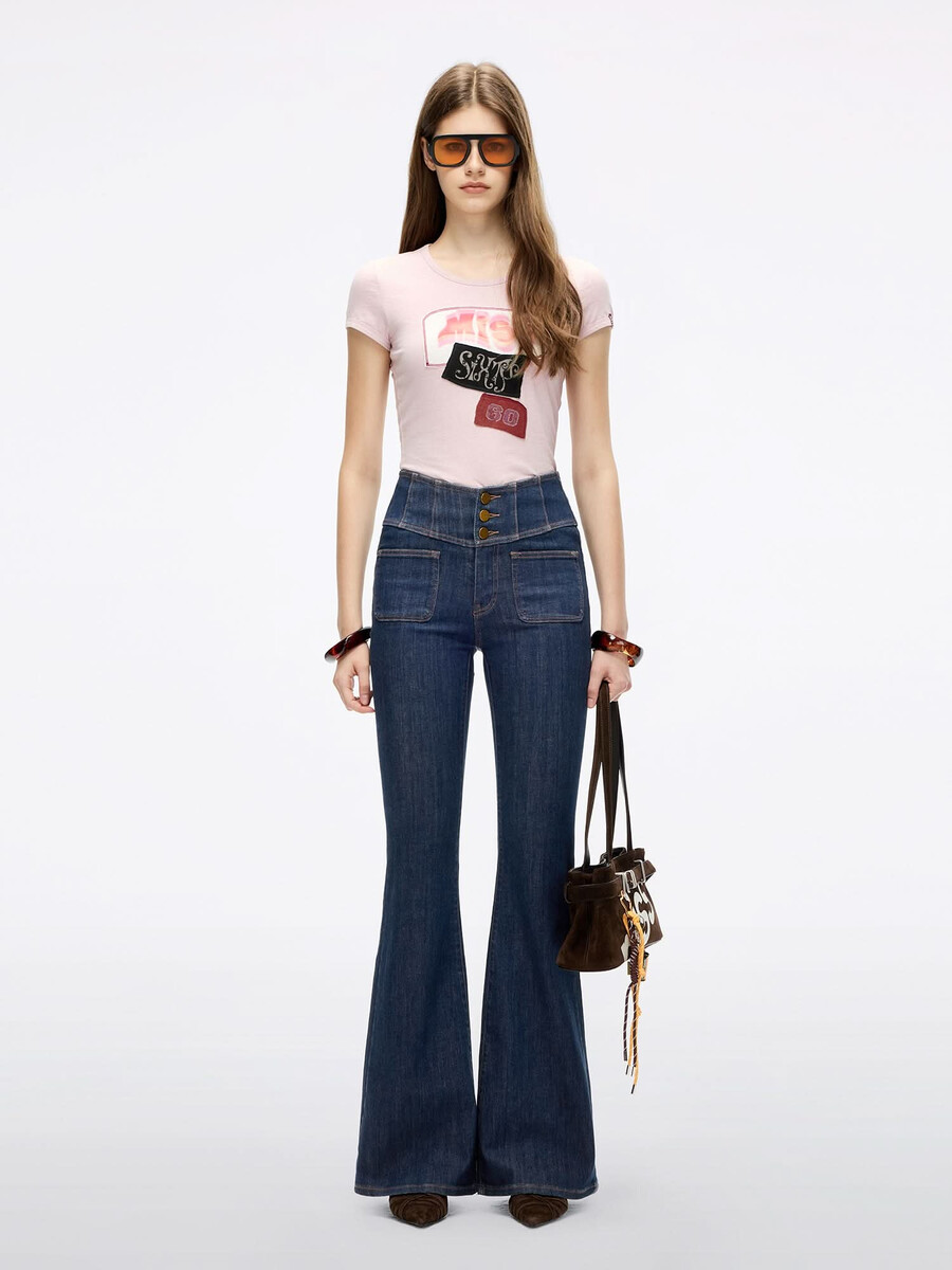 camiseta de patchwork con cuello redondo