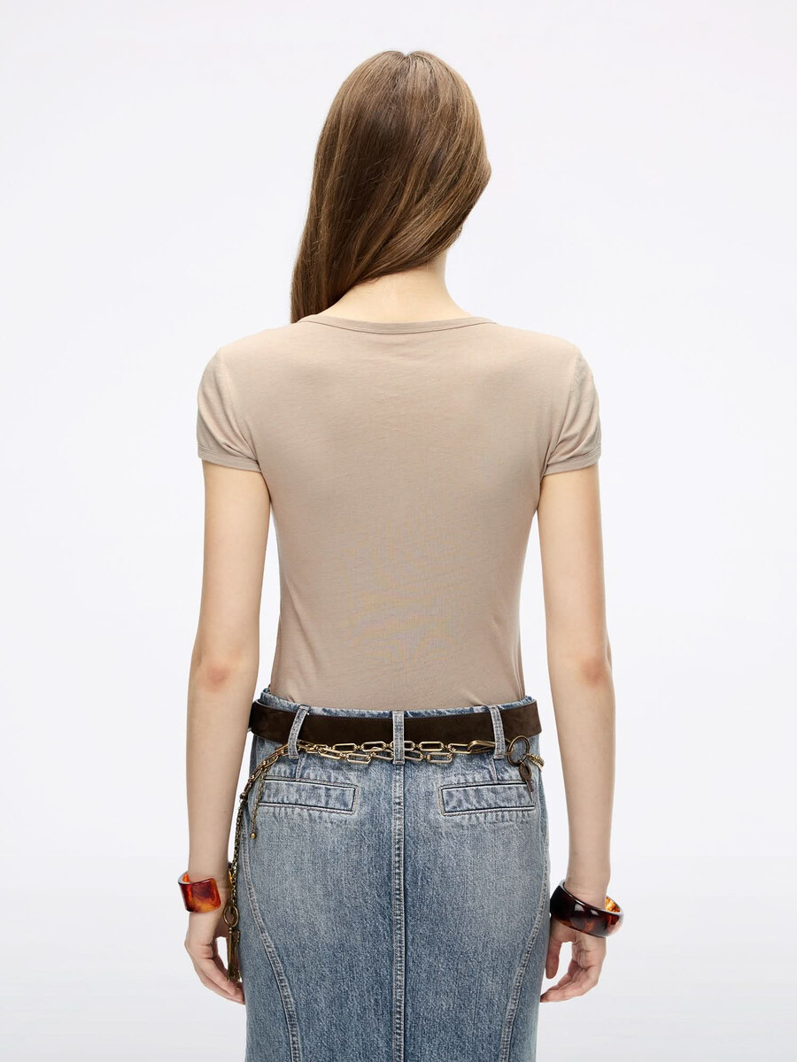camiseta de patchwork con cuello redondo