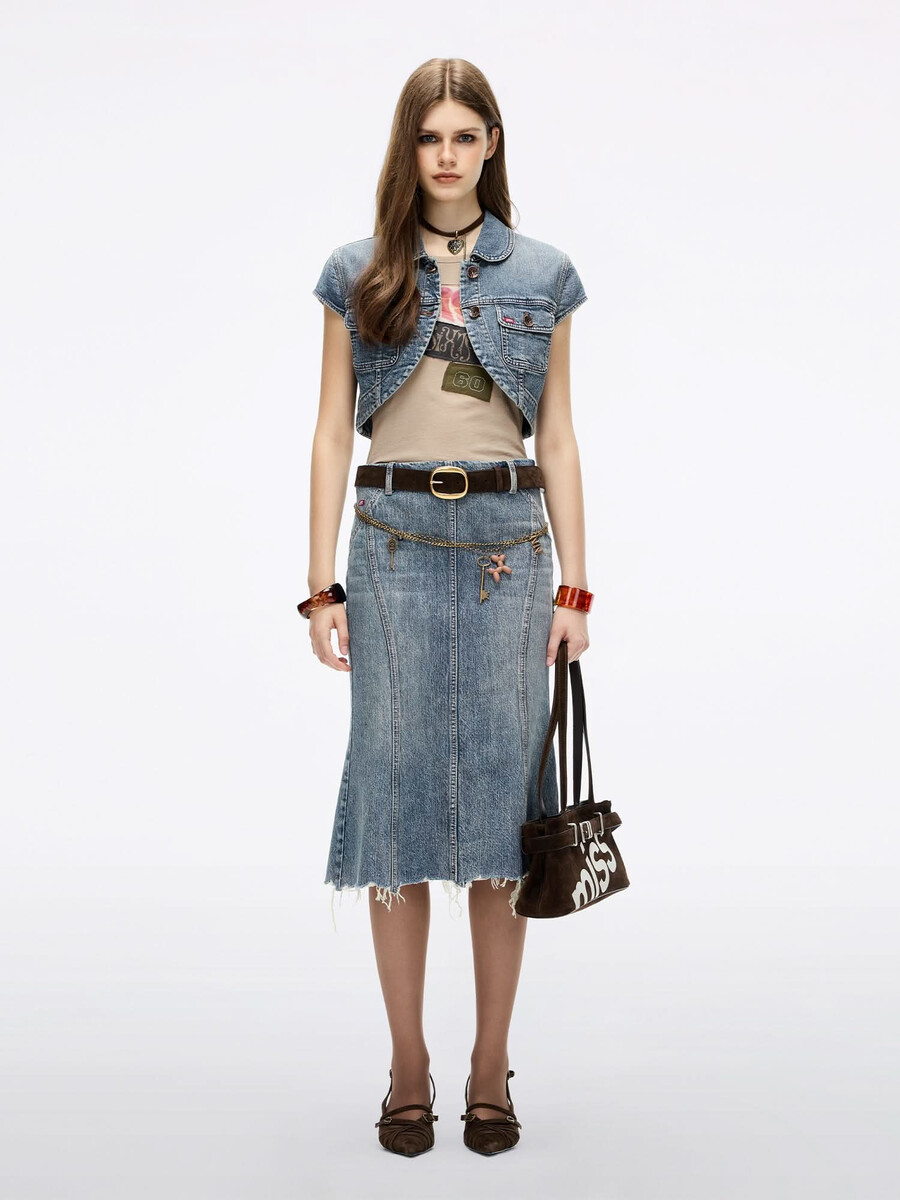 camiseta de patchwork con cuello redondo