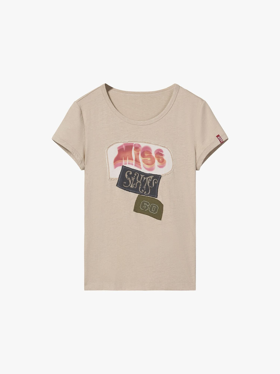 camiseta de patchwork con cuello redondo
