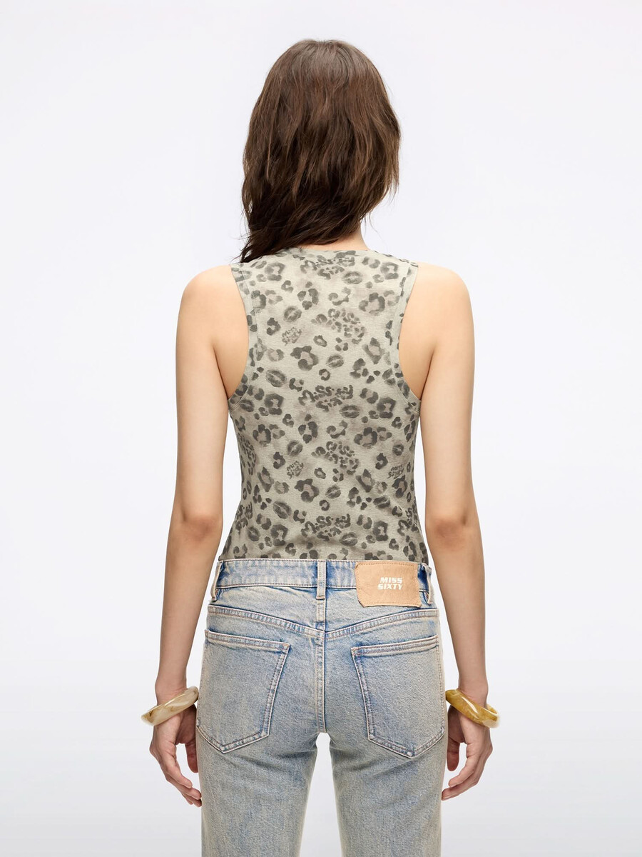 camiseta sin mangas con estampado de leopardo