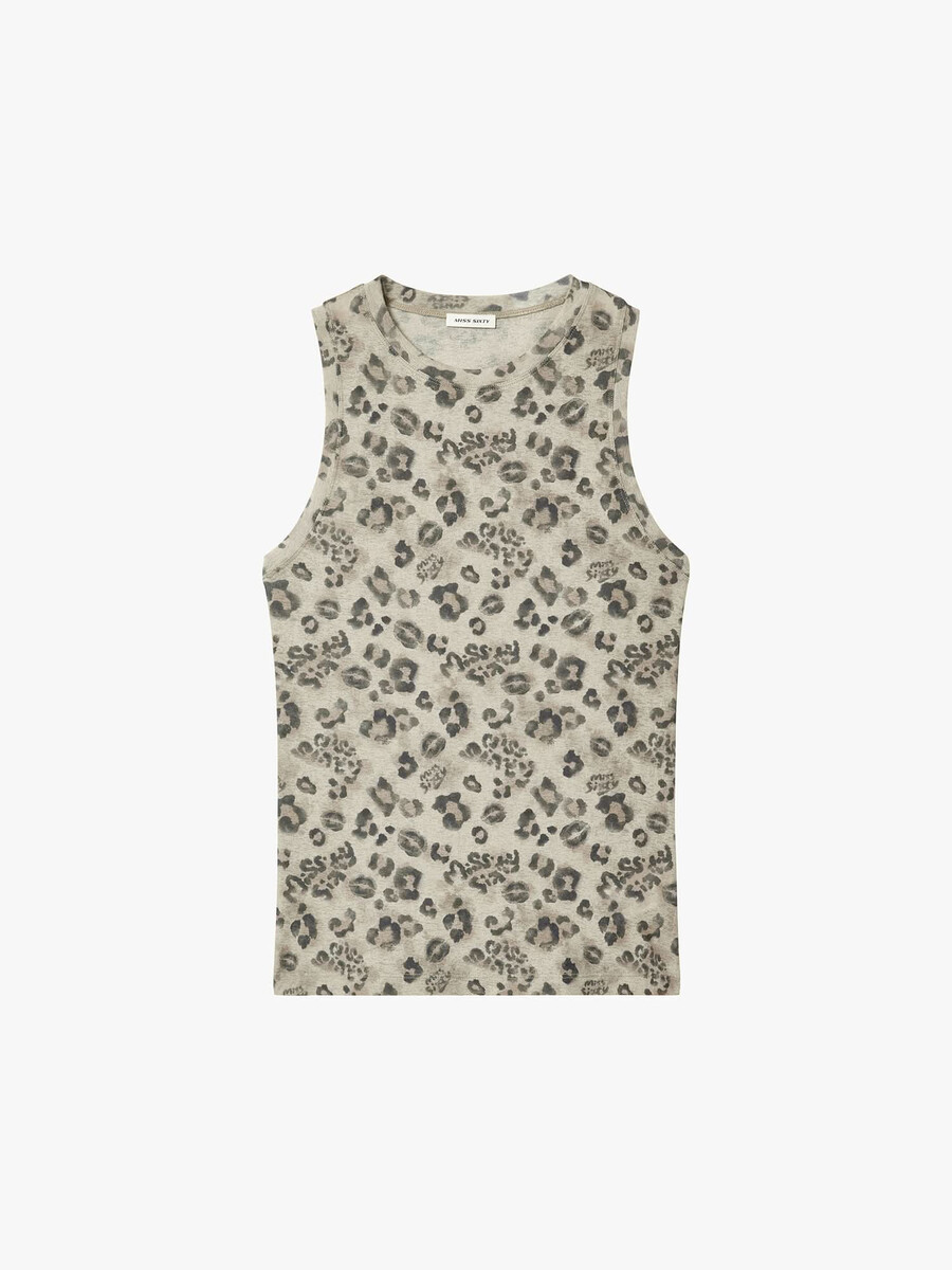 camiseta sin mangas con estampado de leopardo
