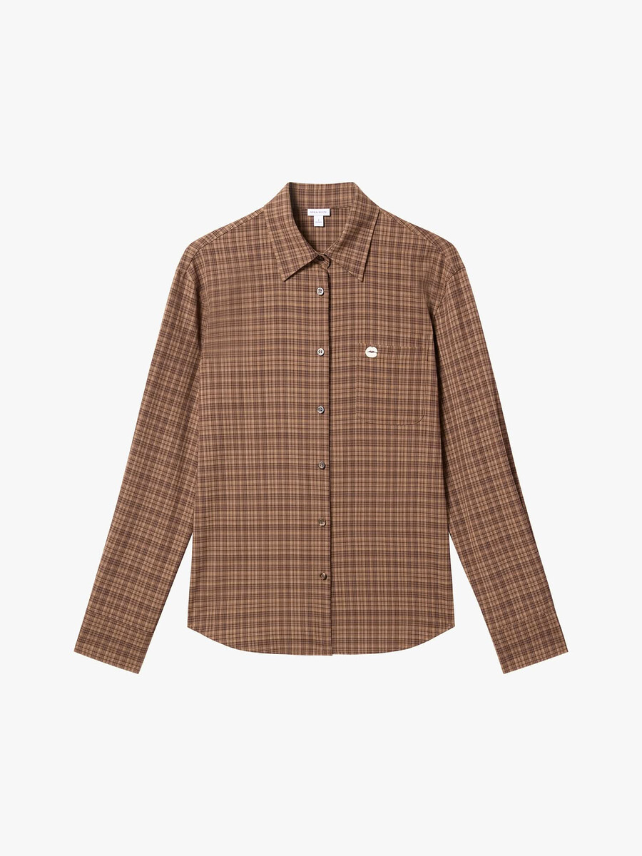 camisa a cuadros con estampado de labios